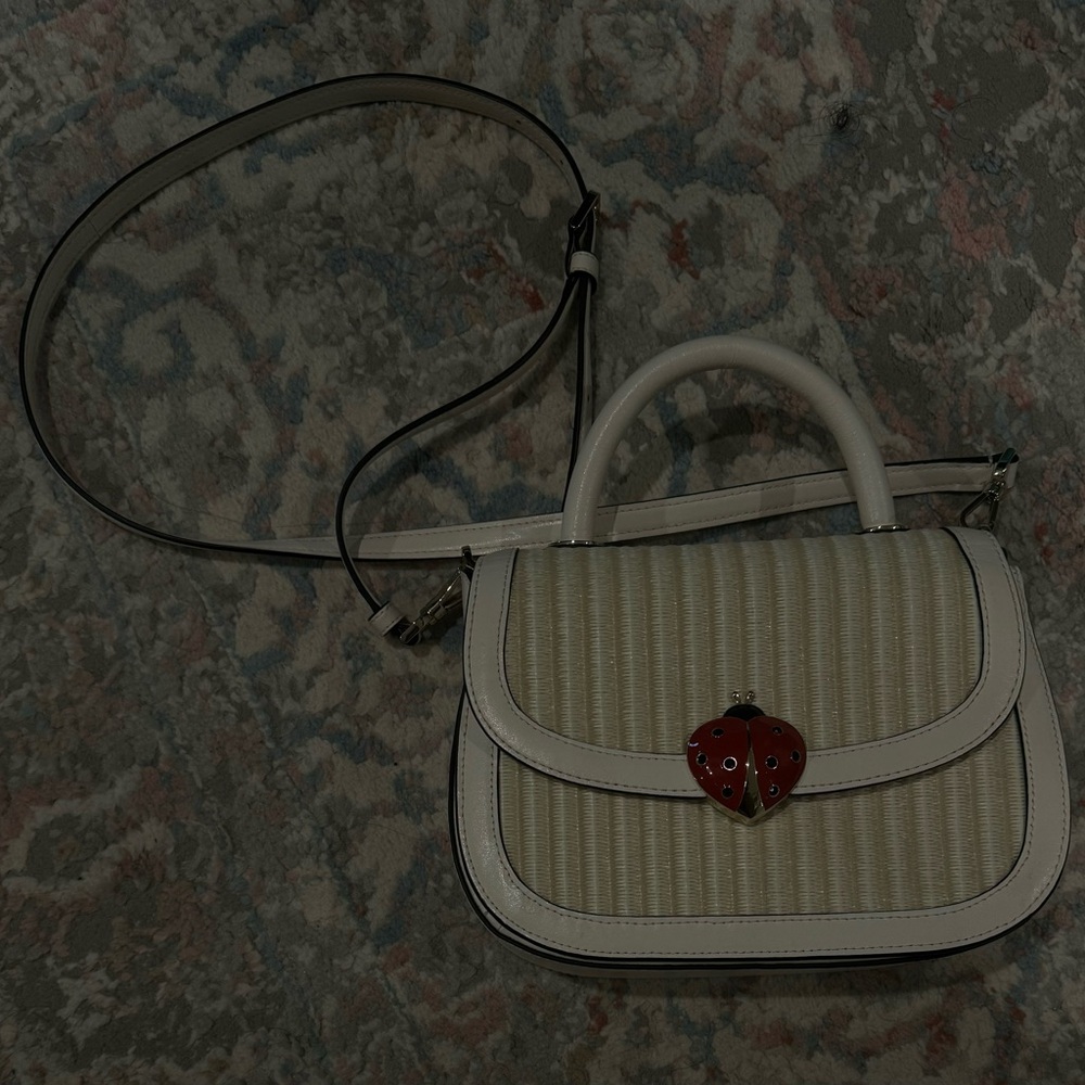 KATE SPADE White Leather & Raffia-Style Crossbody